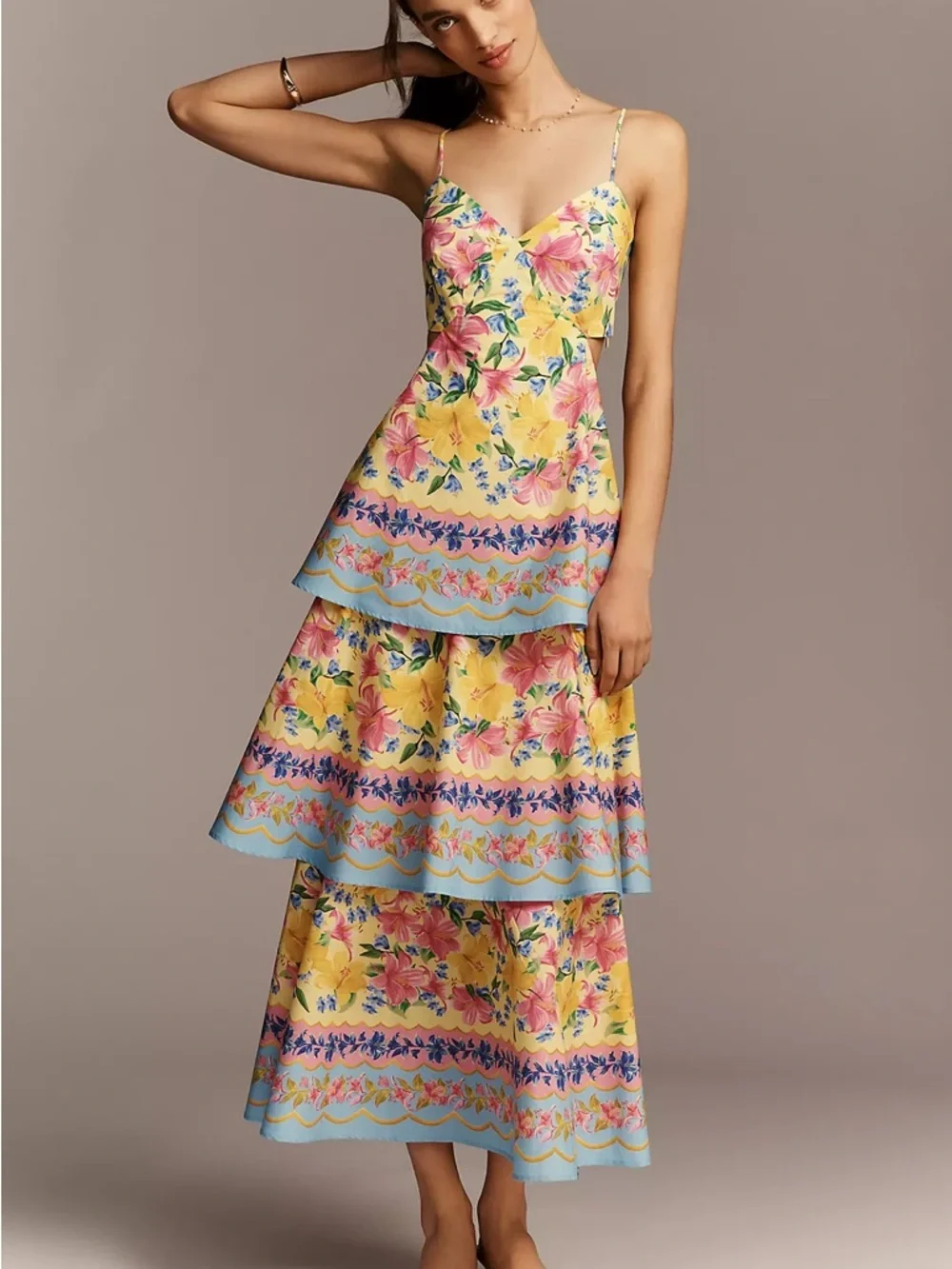 Farm Rio x Anthropologie Cotton Tiered Maxi Dress Size Medium Petite NWT - Picture 1 of 12
